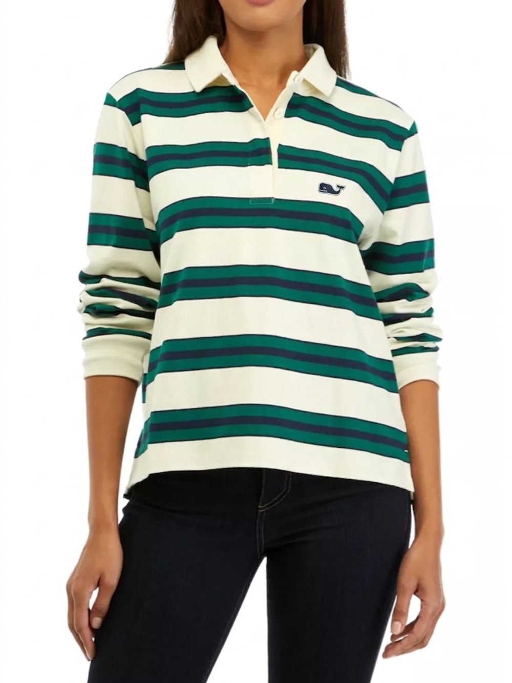 Vineyard Vines Striped Rugby Polo Shirt | Green & White, Size XL